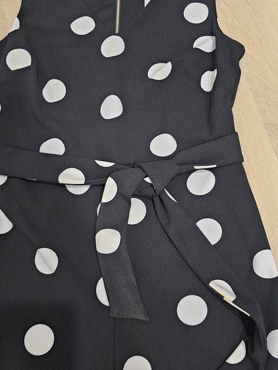 Frank Lyman Polka Dot Jumpsuit Size 8 Black White Wide Leg Belted Sleeveless Mad - Picture 3 of 11